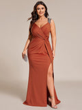 Plus Size Mermaid Glitter V-Neck Sleeveless High Slit Evening Dress