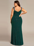 Plus Size Mermaid Glitter V-Neck Sleeveless High Slit Evening Dress