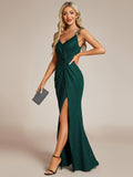 Glitter Sheath V-Neck Straps Sleeveless Side Slit Evening Dress