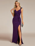 Bodycon V-Neck Straps Empire-Waist High Slit Sleeveless Prom Dress