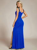 Bodycon V-Neck Straps Empire-Waist High Slit Sleeveless Prom Dress