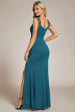 Bodycon V-Neck Straps Empire-Waist High Slit Sleeveless Prom Dress