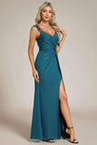 Bodycon V-Neck Straps Empire-Waist High Slit Sleeveless Prom Dress