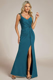 Bodycon V-Neck Straps Empire-Waist High Slit Sleeveless Prom Dress