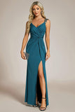 Classy Double Straps V-Neck Side Slit Glitter Evening Dress