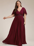 A-Line Floral Applique Empire-Waist Short Sleeve Chiffon Formal Evening Dress