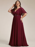 A-Line Floral Applique Empire-Waist Short Sleeve Chiffon Formal Evening Dress