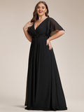 A-Line Floral Applique Empire-Waist Short Sleeve Chiffon Formal Evening Dress