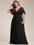 A-Line Floral Applique Empire-Waist Short Sleeve Chiffon Formal Evening Dress