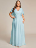 A-Line Floral Applique Empire-Waist Short Sleeve Chiffon Formal Evening Dress