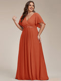 A-Line Floral Applique Empire-Waist Short Sleeve Chiffon Formal Evening Dress