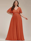 A-Line Floral Applique Empire-Waist Short Sleeve Chiffon Formal Evening Dress