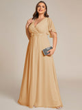 A-Line Floral Applique Empire-Waist Short Sleeve Chiffon Formal Evening Dress