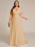 A-Line Floral Applique Empire-Waist Short Sleeve Chiffon Formal Evening Dress