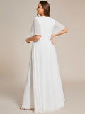 A-Line Floral Applique Empire-Waist Short Sleeve Chiffon Formal Evening Dress