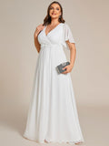 A-Line Floral Applique Empire-Waist Short Sleeve Chiffon Formal Evening Dress