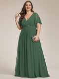 A-Line Floral Applique Empire-Waist Short Sleeve Chiffon Formal Evening Dress