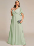 A-Line Floral Applique Empire-Waist Short Sleeve Chiffon Formal Evening Dress