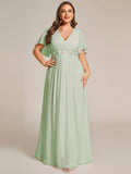 A-Line Floral Applique Empire-Waist Short Sleeve Chiffon Formal Evening Dress