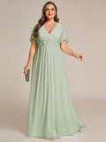 A-Line Floral Applique Empire-Waist Short Sleeve Chiffon Formal Evening Dress