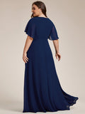 A-Line Floral Applique Empire-Waist Short Sleeve Chiffon Formal Evening Dress