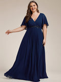 A-Line Floral Applique Empire-Waist Short Sleeve Chiffon Formal Evening Dress