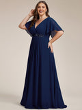 A-Line Floral Applique Empire-Waist Short Sleeve Chiffon Formal Evening Dress