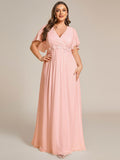 A-Line Floral Applique Empire-Waist Short Sleeve Chiffon Formal Evening Dress