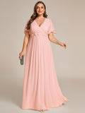 A-Line Floral Applique Empire-Waist Short Sleeve Chiffon Formal Evening Dress