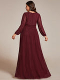 A-Line Plus Size Empire-Waist V-Neck Evening Dress with Long Sleeves
