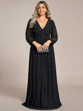 A-Line Plus Size Empire-Waist V-Neck Evening Dress with Long Sleeves