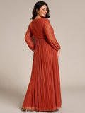 A-Line Plus Size Empire-Waist V-Neck Evening Dress with Long Sleeves