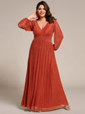 A-Line Plus Size Empire-Waist V-Neck Evening Dress with Long Sleeves
