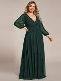 A-Line Plus Size Empire-Waist V-Neck Evening Dress with Long Sleeves
