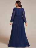 A-Line Plus Size Empire-Waist V-Neck Evening Dress with Long Sleeves