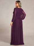 A-Line Plus Size Empire-Waist V-Neck Evening Dress with Long Sleeves
