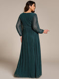 A-Line Plus Size Empire-Waist V-Neck Evening Dress with Long Sleeves