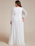 A-Line Plus Size Empire-Waist V-Neck Evening Dress with Long Sleeves