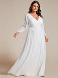 A-Line Plus Size Empire-Waist V-Neck Evening Dress with Long Sleeves