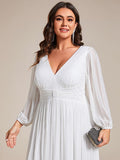 A-Line Plus Size Empire-Waist V-Neck Evening Dress with Long Sleeves