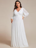 A-Line Plus Size Empire-Waist V-Neck Evening Dress with Long Sleeves