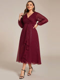 Plus Size A-Line Empire-Waist Long Sleeves A-Line Evening Dress
