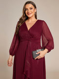 Plus Size A-Line Empire-Waist Long Sleeves A-Line Evening Dress