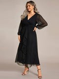 Plus Size A-Line Empire-Waist Long Sleeves A-Line Evening Dress
