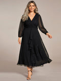 Plus Size A-Line Empire-Waist Long Sleeves A-Line Evening Dress