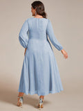 Plus Size A-Line Empire-Waist Long Sleeves A-Line Evening Dress