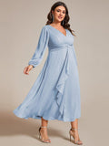 Plus Size A-Line Empire-Waist Long Sleeves A-Line Evening Dress