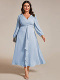 Plus Size A-Line Empire-Waist Long Sleeves A-Line Evening Dress