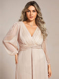Plus Size A-Line Empire-Waist Long Sleeves A-Line Evening Dress