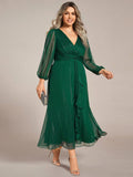 Plus Size A-Line Empire-Waist Long Sleeves A-Line Evening Dress
